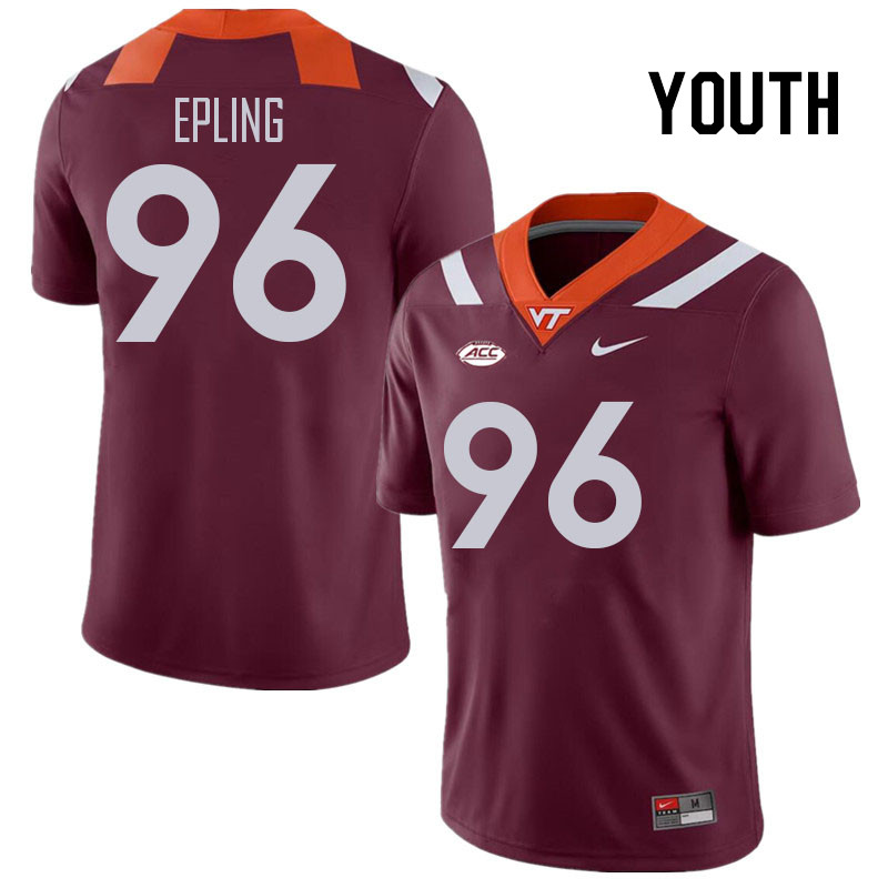 Youth #96 Christian Epling Virginia Tech Hokies College Football Jerseys Stitched Sale-Maroon